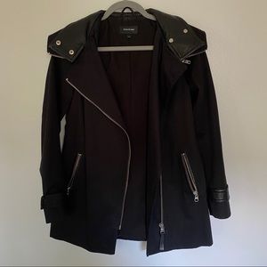 NWOT Mackage Black Trench Coat w Leather Accents